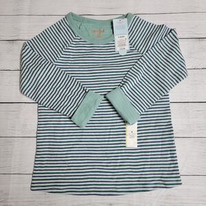 Cat & Jack Double-Knit Long Sleeve Shirt Size Small (6/6X) Ocean Green Stripe